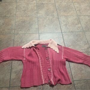 Chic Pink Lynne McNulty Cardigan with Scalloped Collar